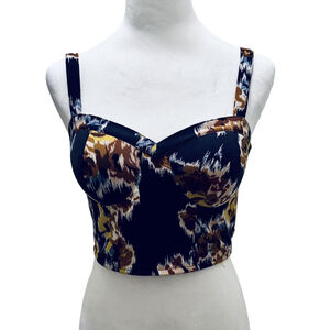 Band of Gypsies Black Brown Floral Padded Corset Crop Top S